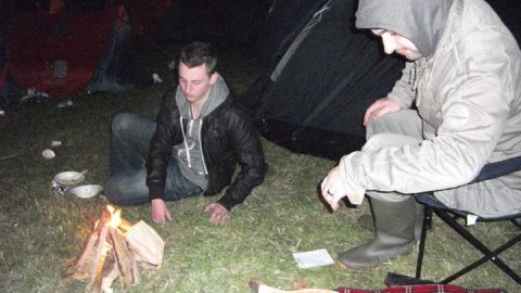 Gow & Paddy enjoying a fire while drunk